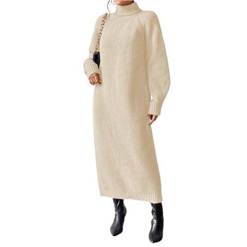 ZRYAZQ Strickkleid Damen Winter Maxi Rollkragen Pulloverkleid Damen Oversize Warm Winter Rollkragenkleid Lang Winterkleid Elegant Langarm Kleid...