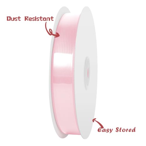 Image of Double Face Light Pink Satin Ribbon 3 /4 inch x 50 Yards Polyester Material Perfect for Gift Wrapping Weddings Parties Hair Bows Valentine's Day Invitations and Decorations