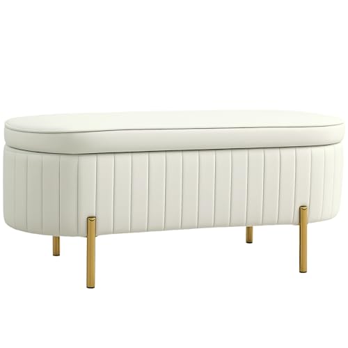 HOMCOM Banc de Rangement, Bout de lit en Velours, Coffre de Rangement avec Couvercle, Pieds en métal, capacité 72 L, jusqu'à 220 kg, Banquette pour Salon,...