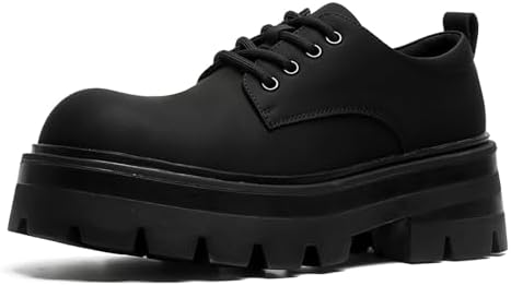 Sapato Oxford masculino plataforma de couro – sapatos clássicos de bico redondo com cadarço – confortável antiderrapante sola de salto grosso, sapatos Derby elevados