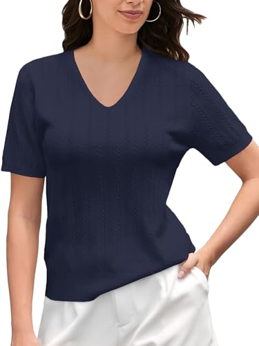 Image of DAIMIDY Women's Short Sleeve Sweaters Lightweight Summer Sweater Casual Knit Pullover Tops