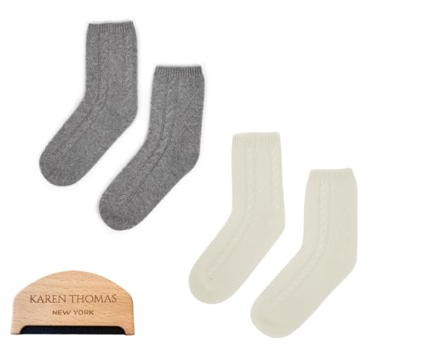 100% Pure Cashmere Women's Sleep Socks, 3-Ply Ultra Soft Cozy Cable Knit, Luxury Bed Socks for Warmth, Comfort, and Lounging