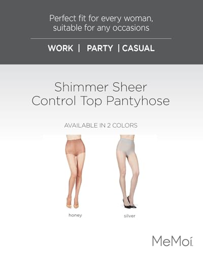 MeMoi Shimmer Sheer Pantyhose, Comfortable Control Top Pantyhose, Lightweight Nylons for Women - Sizes Small to X-Large2