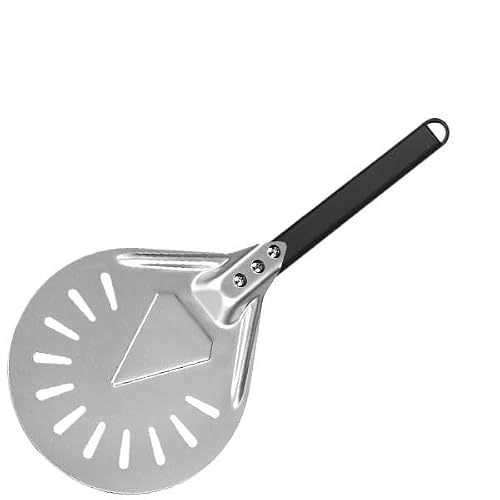 WANGSHAOWEI Pizza ​Paddle Round 7/9/12 Inch Pizza Turning Peel Turner Spinner Long Handle Perforated Aluminum Shovel Oven Accessories(12 inch Metal Handle)