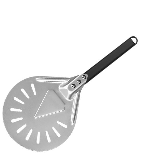 Pala Pizza Pala giratoria for pizza redonda de 7/9/12 pulgadas, aluminio perforado, con mango largo, accesorios for horno(12 inch Metal Handle)