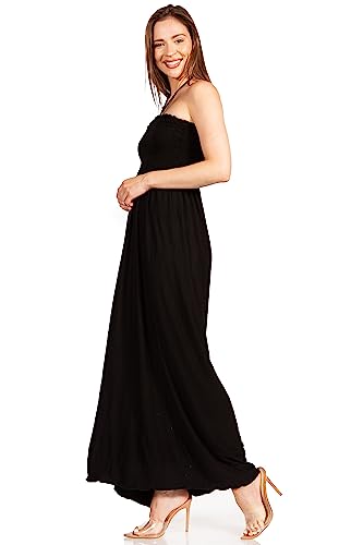 Image of Sakkas Soft Jersey Feel Solid Color Smocked Bodice String Halter Long Dress