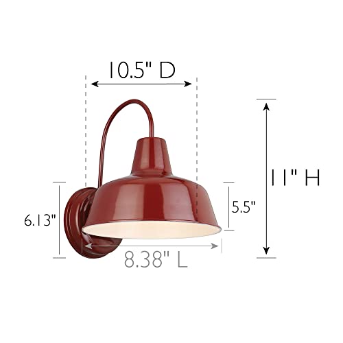 Image of Design House Mason Farmhouse Gooseneck Barn Light, Outdoor Exterior Porch or Patio Wall Light Fixture, Rustic Red, 8 Inch Diameter, 1-Pack, 520559 | Wall Mount, Modern Farmhouse, Steel, Lighting, 520559
