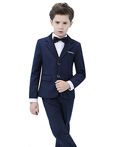 Yavakoor Boys Formal Wedding Slim Fit Suit Set Complete Outfit, Navy Blue(Bowtie), 7 #TOP6