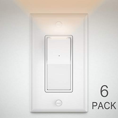 6PACK Single Pole Decorator Wall Light Switch with LED Night Light,Rocker Paddle Interrupter,15