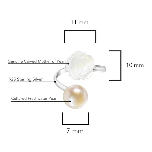 Aeravida Charming White Rose Wrap Cultured Freshwater Pink Pearl .925 Sterling Silver Ring | Cute Wedding Rings For Women | Casual Comfort Fit Silver Rings for Women | Sterling Silver Rings | Valentines4