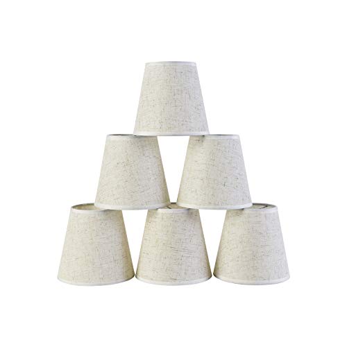 Juego de 6 pantallas pequeñas para lámpara de araña con clip, tamaño mini de 3.54 x 5.51 x 5.11 pulgadas, tela de algodón y lino, pantallas de lámpara de color blanco cremoso para lámpara de araña