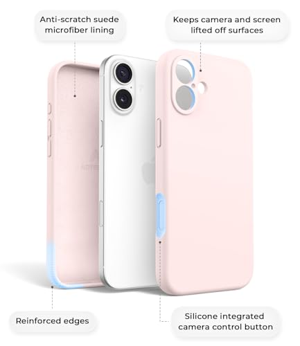 AOTESIER Magnetic for iPhone 16 Plus Case, Silicone | Full Camera Protection | Integrated Camera Control Button | MagSafe Compatible | Anti-Scratch Microfiber Lining Phone Case, Chalk Pink - image 6