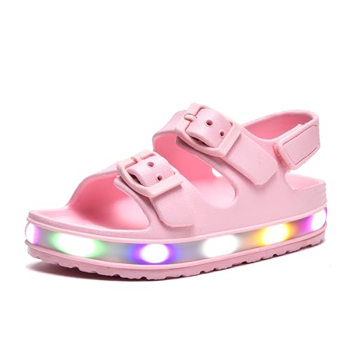 YoveGxlthrea Toddler Sandals Girls Boys Light up Double Buckle Sandals Children's Adjustable Back Strap Water Sandal Kids Beach Shoes Pink 8UK