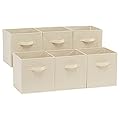 Amazon Basics Collapsible Fabric Storage Cubes Organizer with Handles, Sturdy, Beige, 10.5-x-10.5-x-11-inch, Pack of 6