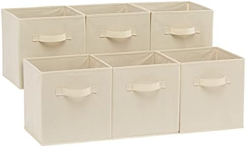 Amazon Basics Collapsible Fabric Storage Cubes, Beige, 6-Pack