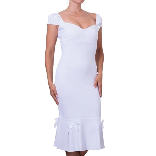 Image of Pin Up Doll Women's Stretchy Sexy Wiggle Dresses, Wear On Or Off Shoulder, Pinup Retro 1950 Style Cocktail Party Wiggle Dress
