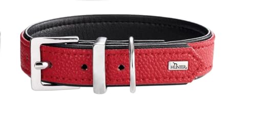 HUNTER VEGA Hundehalsband, Kunstleder, robust, pflegeleicht, 30 (XXS-XS), rot/schwarz