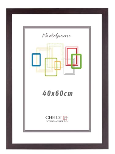 CHELY INTERMARKET | Marco de Fotos MOD-254 Hecho de Madera, Ancho de moldura 2cm con Acabado minimalista. Cuadro ideal para enmarcar títulos y certificados (Wengué, 40x60cm)