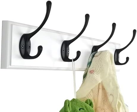 lomejii Wood Coat Rack Wall Mount with 4 Wall Hooks, Heavy Duty Wall Hanger Winter Coat Clothes, Great Modern Decoration Hooks Rail / Rack for Entryway Bedroom Farmhouse Mudroom,White