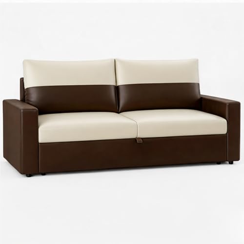 Image of SOCOZI Enrique 2 Seater Sofa Cum Bed | Premium Leatherette Upholstery | Modern Convertible Design | Comfortable Seating & Sleeping Solution for Living Room (Dark Brown-Cream)