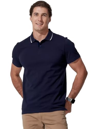 Image of LEOTUDE Men's Honeycomb Nylon Regular Fit Plain Polo T-Shirt