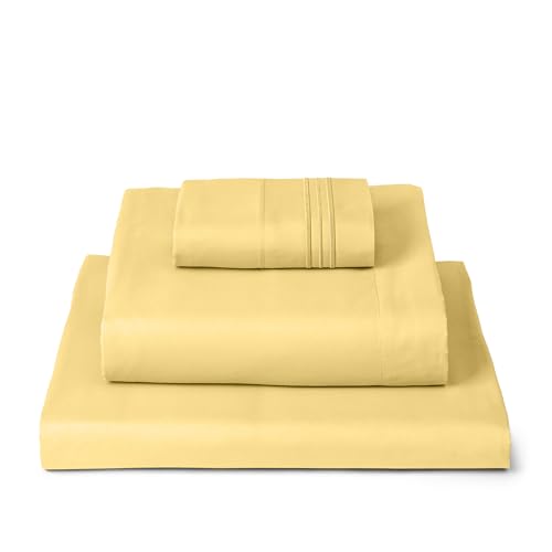 Image of Mellanni Twin Sheets Set - 3 PC Iconic Collection Bedding | Hotel Luxury, Extra Soft, Cooling Bed Sheets - Wrinkle, Fade, Stain Resistant (Twin, Yellow)