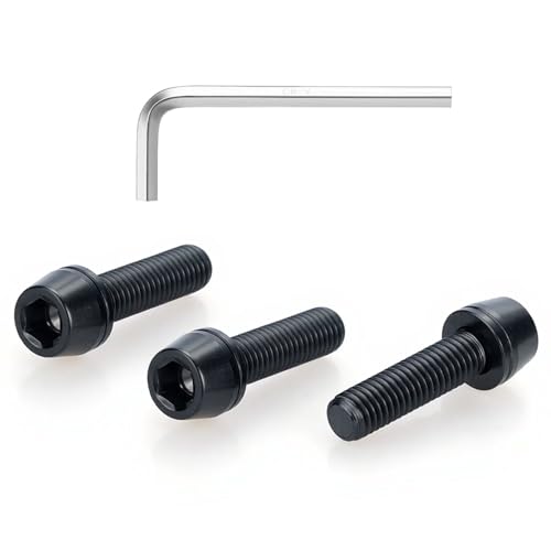 Image of 3 pcs M5 x 18 Titanium Allen Hex Bolts with Washer Screws & Wrench, for Bicycle Stems /Bike Handlebars /Brake Systems /Motorcycles /Camping Gear, Tapered Head Anti-Corrosion Fasteners(Black)