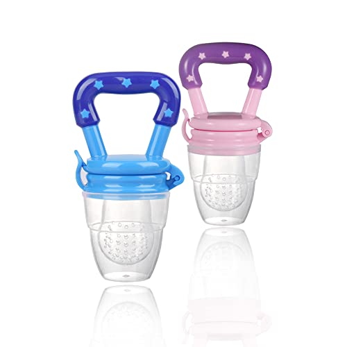 Image of Chillax Fruit Feeder Pacifier Teether Toys - 2 Baby Food Feeding Teething Toys - Soft, Easy-to-Grip, Non-BPA Silicone Teethers for Babies - Dishwasher-Safe - for Infants 6+ Months Old - 4.15x2.03