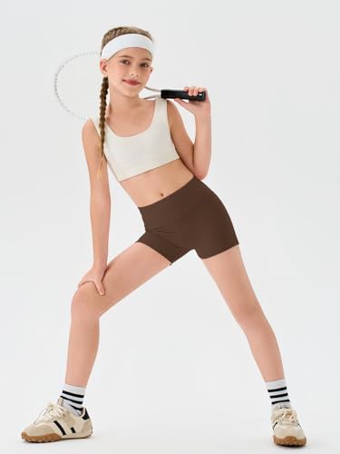 Image of Haloumoning Girls Athletic Shorts Kids High Waisted Yoga Dance Biker Shorts Comfy Gymnastics Shorts 5-14Y