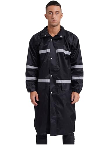 Yruioon Impermeabile da uomo con protezione di avvertimento, giacca impermeabile riflettente con cappuccio parapioggia per bicicletta escursionismo pesca sport, Nero , 4XL