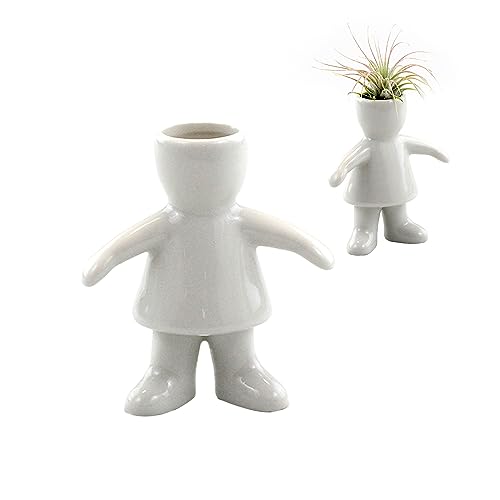 NW Wholesaler 3.5 Inch White Ceramic Girl Shaped Air Plant Holder - (Ceramic Only) - Table Top Display People Shaped Planters and Vases for Air Plants and Other Mini Plants