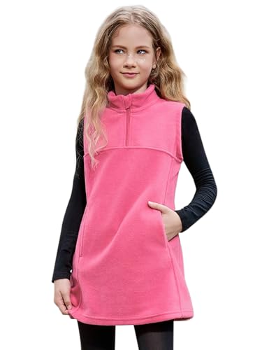 Girls Fleece Dress Quarter Zip Sleeveless Pullover Sweatshirt Polar Winter Thermal Vest Dress with Pocket