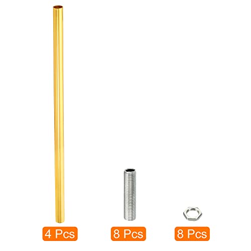 Image of MECCANIXITY 4-Pack Gold M10 Threaded Extension Rods, 11.8 inch Lamp Pipe with Connector for Pendant Light, Island Lighting, Chandeliers, Stems