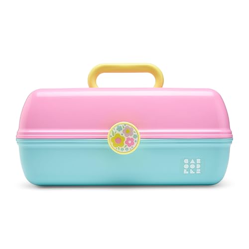 Image of Caboodles On-The-Go Girl Makeup Box, Two-Tone Pink and Light Blue, Hard Plastic Makeup Organizer Box, Built-In Mirror, Secure Latch for Safe Travel, Spacious Storage for Large Items