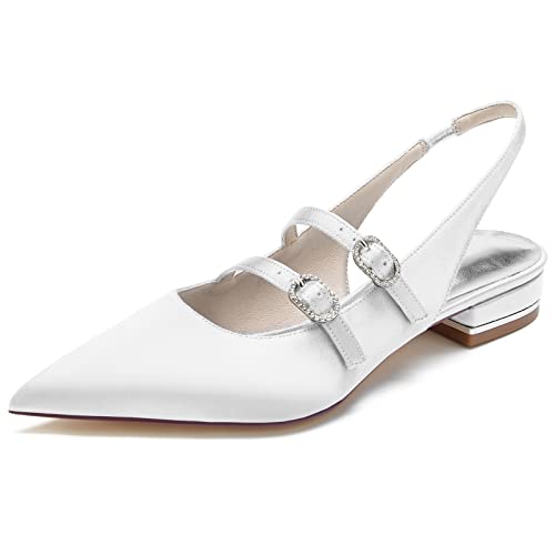 Ballerines satinées plates 2.5cm slingback à bout pointu
