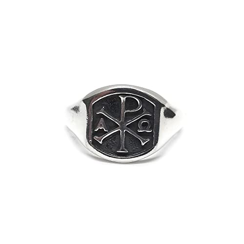 Bague chevalier Alpha Omega cadeau symbolique en argent 925