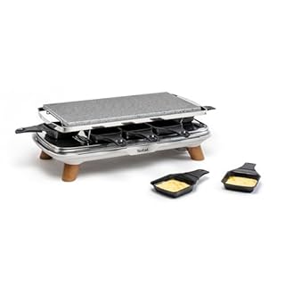 Tefal Raclette Pierrade Gourmet, Raclette pierrade 2-en-1, Utilisation en intérieur, 1350 W, Pierre naturelle, 8coupelles Maxi Profondes, Facile à nettoyer, Gris, Pieds effet bois PR620D12