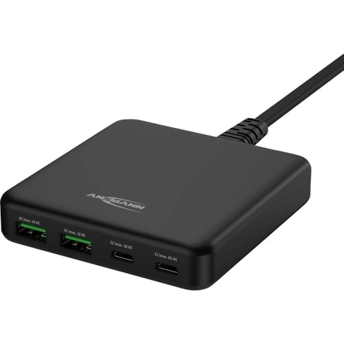 Cargador rápido USB ANSMANN 65W de 4 puertos para liberar espacio en tu mesa de trabajo