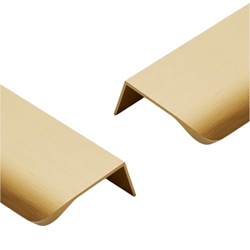zcru004 Aleación de Aluminio Manijas Ocultas Pomos para Armario Manijas para Muebles de Tirador de Cajón Picaportes Puerta Manillas para Armario Oro Cepillado 2 Piezas (Hole distance 96mm)
