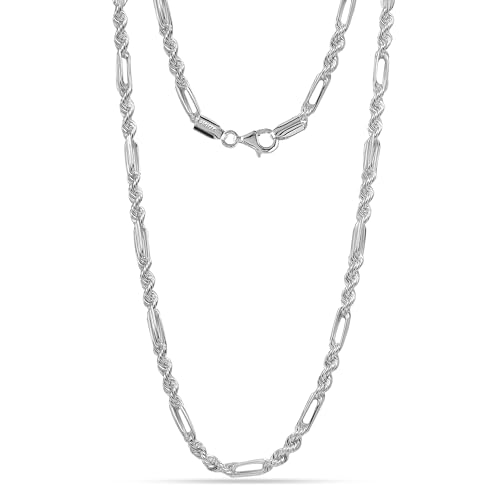 LeCalla 925 Sterling Silver Figarope Chain Necklace Jewelry | Italian 3.5 MM Handmade Milano Figaro Rope Chain Necklace for Men Women (18, 20, 22, 24 Inches)