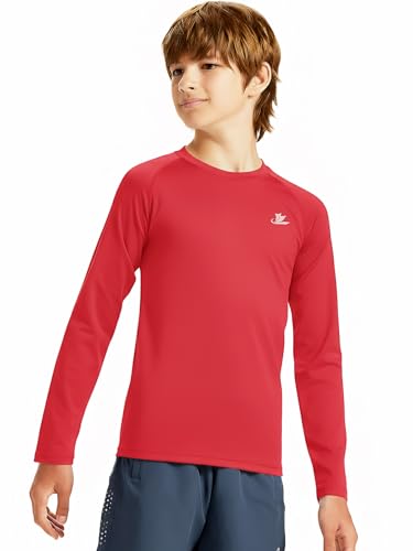 Image of DEVOROPA Youth Boys Compression Shirt Long /Short Sleeve Football Baseball Undershirt Quick Dry Kids Sports Baselayer Crewneck