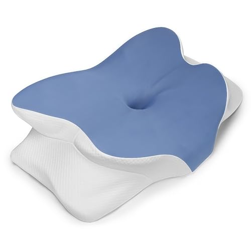 Image of Tasuyu Neck Pillow: relieves Pain Two Height Options Cooling Memory Foam Orthopedic Bed Pillow. (Blue)