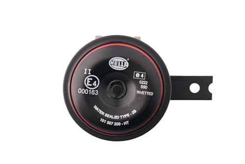 HELLA Horn - STYLE HORN S90 SET - 12V - 111dB(A) - Frequenzbereich: 350/415Hz - Hochton/Tiefton - elektrisch - Gehäusefarbe: rot/schwarz - Flachsteckanschluss - Menge: 2 - 3AM 922 000-971