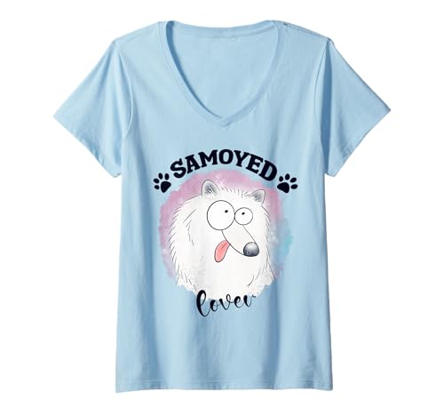 Mujer Samoyedo Dog Mom Samoyed Dad Kawaii Dog Doodles Samoyedo Camiseta Cuello V