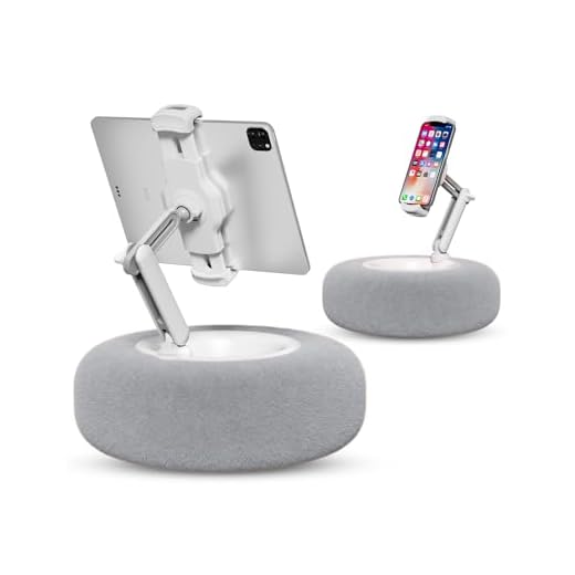 Viozon Tablet Stand Pillow, Compatible with 4.7"-13" Phone/Tablet, iPad, iPhone, Samsung, Google, Kindle, 360°Adjustable Phone Holder for Bed with Soft Plush Fabric, and Detachable Bowl, Grey