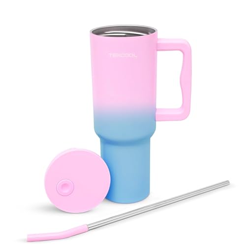 Image of Tumbler with lid and Straw 1200ML Cup Stainless Steel Hot and Cold with Handle and Lid 2 Straw Vacuum Insulated Tumbler for Water, Iced Tea or Coffee Office Gym Travelling