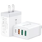 [2 Pack] USB-C Wall Charger, 40W Durable 4Port QC+PD 3.0 Power Adapter, Double Fast Plug Charging Block for iPhone 16/16 Pro/16 Pro Max/16 Plus/15/14/13/12, XS/XR/X, Watch Series 8/7 Cube(White)