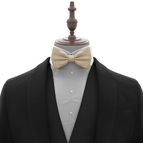 Adam Young Boy's Beige Bow Tie Pre-Tied Style Formal Satin Classic Bowtie for Tuxedo Faux Silk (Medium, Champagne)4