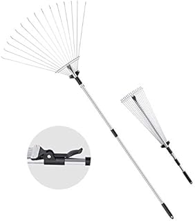 ORIENTOOLS Telescopic Leaves Rake, 15 Tines Rake, Adjustable Grip Handle 80 to 160cm, Folding Leaves Rake for Quick Clean Up of Lawn and Yard, Garden Leaf Rake