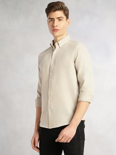 Image of Thomas Scott Men's | Solid | Textured Fabric | Full Sleeve | Slim Fit | Polyester-Blend | Spread Collar | Casual Shirt